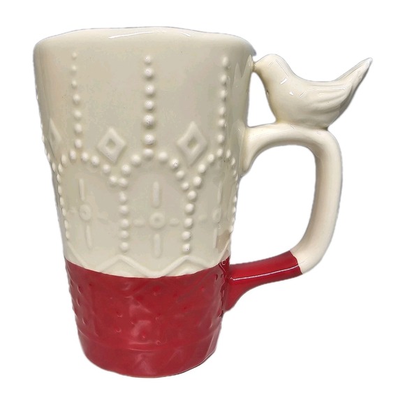 Other - Bird on the Handle Embossed Colorblock Hand-Painted Coffee Cup Mug Whimsical
